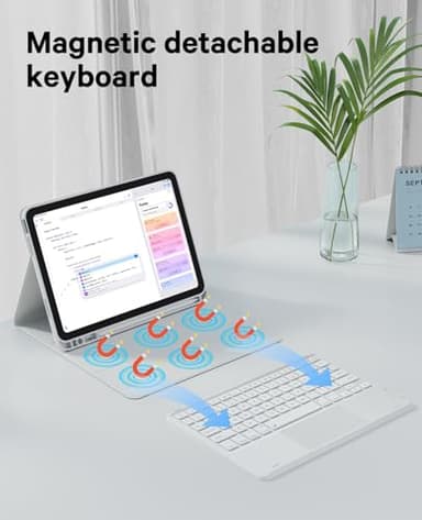 CHESONA for iPad 10th Generation Case with Keyboard, 7 Color Backlight, Multi-Touch Trackpad, Flip Stand Case with Pencil Holder, 2 Wireless Channels for iPad (A16) 11th/10th Gen (2025/2022), White - Image 4