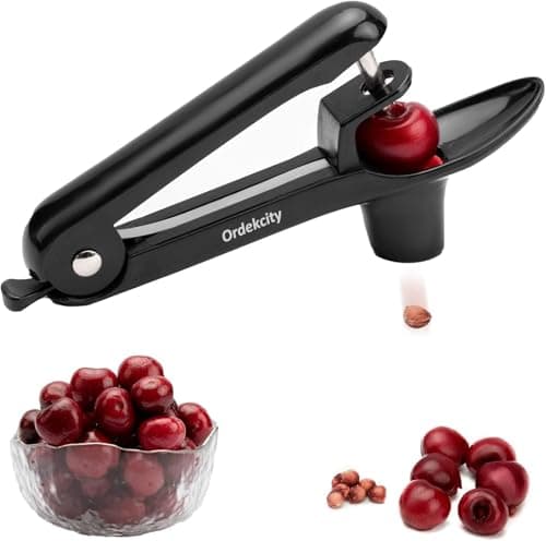 Cherry Pitter - Ordekcity Stainless Steel Cherries Corer Pitter Tool with Hand-held Push Design, Save Time & Space for Making Cherry Jam with Lock Design(Black) - Image 1
