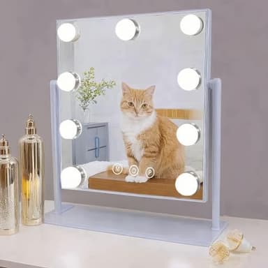 MKupView Vanity Mirror with Lights Makeup Mirror with Lights 9 Dimmable Bulbs Hollywood Lighted Makeup Mirror Detachable 10x Magnification 3 Color Lighting Modes, Lamp Beads, MKupView-SM2 - Image 1