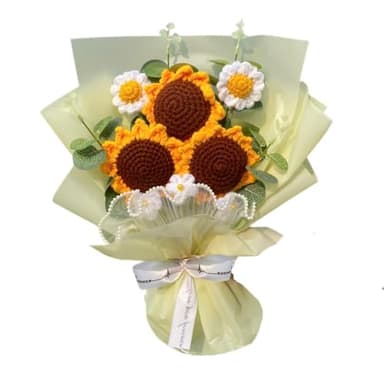 Tokatan Completed Crochet Flowers Bouquet, Handmade Knitted Bouquet, Crochet Artificial Flowers of Sunflowers + Daisy for Mother's Day Birthday, Wedding Home Decor, Gifts for Mom (Sunflowers) - Image 1