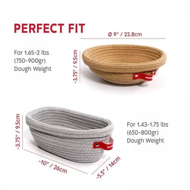 KneadAce Cotton Rope Banneton Bread Proofing Basket Set, Oval & Round Bread Baskets with Liners & Covers for Artisan Bread Baking, Sourdough Bread Baking Supplies - Image 8