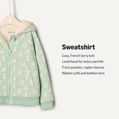 Amazon Essentials x Sofia Grainge Unisex Babies' Zip Hoodie Sweatshirt, Pale Green Rabbits, 18 Months - Image 2
