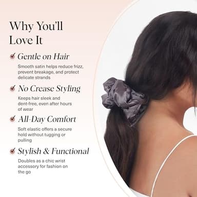 Kitsch Satin Hair Scrunchies for Women, Softer Than Silk Scrunchies for Hair - No Damage Satin Hair Ties, Ponytail Holders, 2pc (Blush/Charcoal) - Image 4