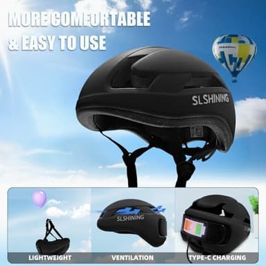 Bike Helmet Adult Men Women: Smart Bike Helmet Bicycle Helmets with Light for Mountain Bike Road Cycling Electric Scooter Skateboard Roller Skating Ebike Bike Helmets for Adults Teen Helmets Black - Image 6