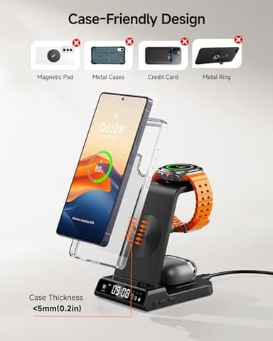 Wireless Charger for Samsung Devices, Wireless Charging Station for Galaxy S25 Ultra/S25+/S25/Z Flip7/Z Fold/S24 Ultra/S23/S22/S21, for Galaxy Watch 8/8 Classic/7/Ultra/6/5 Pro/5/4, Galaxy Buds3 Pro - Image 5