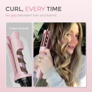 TYMO Automatic Rotating Curling Iron - TYMO CURLPRO Beach Waves Curling Wand, Portable Hair Curler, 500 Million Ionic, Dual Voltage & Lightweight for Travel, Ceramic Coating, 1 Inch, Pink - Image 5