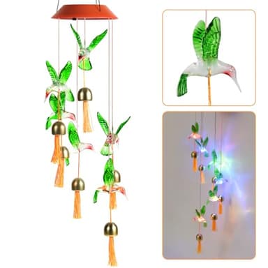 Hummingbird Gifts for Women Mom Grandma,Hanging Solar Wind Chimes for Outside,Waterproof LED Gardening Garden Decor Lights for Festival Birthday Gifts for Girlfriend Wife (Red Housing) - Image 1
