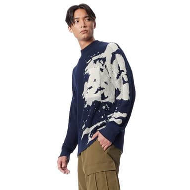 Cross-eyed Moose Men's Refractor Crew Neck Mix Knit Stitch Sweater Pullover Standard, Navy Blazer - Image 2