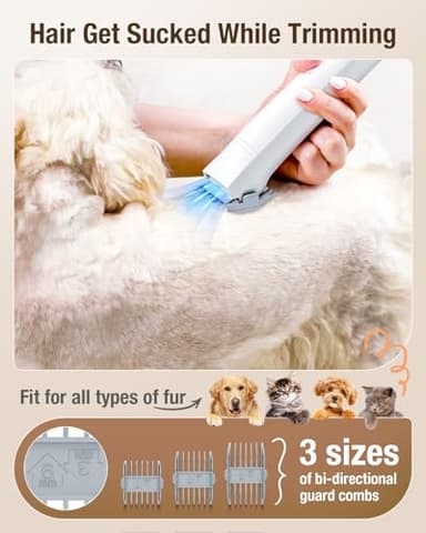 OPOWO Dog Grooming Vacuum, 2.7L Dog Hair Vacuum with Clipper Nail Grinder Paw Trimmer, 3 Suction Modes, Low Noise Groomer with 7 Pet Grooming Tools, Pet Grooming Vacuum for Dogs Cats - Image 3