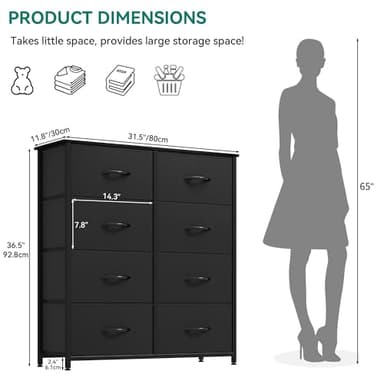 YITAHOME Fabric Dresser with 8 Drawers, Tall Dresser with Fabric Bins, Storage Tower Unit, Chest of Drawers for Living Room, Hallway - Image 3