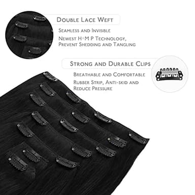 WENNALIFE Clip in Hair Extensions Real Human Hair, 18 Inch 120g 7pcs Jet Black Hair Extensions Clip in Human Hair Remy Clip in Hair Extensions Natural Human Hair Extensions Double Weft - Image 3