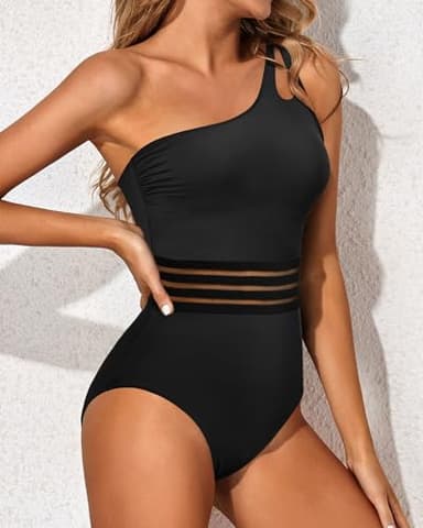 Holipick One Shoulder One Piece Swimsuit for Women Tummy Control Bathing Suits Modest Full Coverage Keyhole Swimwear - Image 2