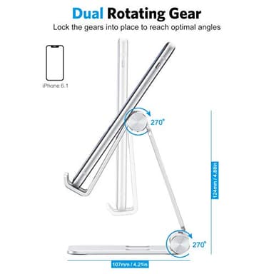 OMOTON Foldable Cell Phone Stand, C4 Portable Aluminum Phone Holder, Adjustable Phone Dock Cradle Compatible with iPhone 17/16/15 Pro Max Air, Samsung Galaxy, Small Tablets, All Smart Phones, Silver - Image 8