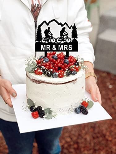 Funny Wedding Cake Topper - Groom and Bride with Backpacks on Mountain Bikes - Mountain Biker Couple Cake Topper, Mr&Mrs Wedding Cake Topper (Mountain Biker) - Image 4