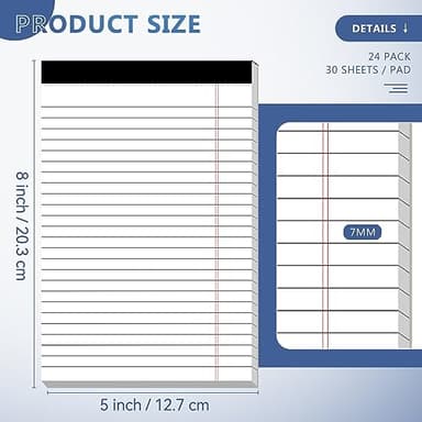 24 Pack of Legal Pad Writing Pads 5" x 8" Notepad 80gsm Recycled Paper Small Legal Pads 25 Lines Note Pads Perforated Legal Pads 720 Sheets Double-Sided Printing Printed Legal Pads for School, - Image 2