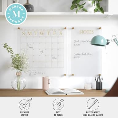 Martha Stewart Grayson Acrylic Wall Calendar and Notes Board with Dry Erase Marker, Clear with Black Print, Set of 2 - Image 6