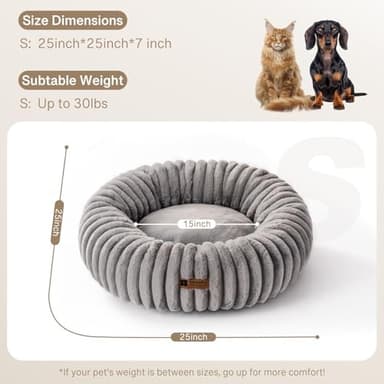 MEWOOFUN Donut Dog Beds for Small Dog, Calming Bed Round Cute Puppy Bed with Non-Slip Bottom, Fluffy Washable Pet Bed for Puppy and Kitten (Grey, S (25x25x7)) - Image 6