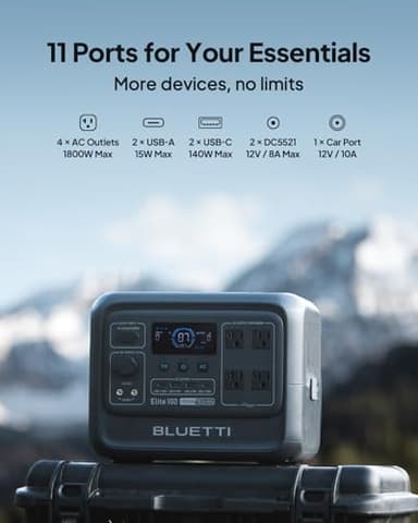 BLUETTI Elite 100 V2 (2025 New) 1024Wh Portable Power Station, LFP Battery Solar Generator w/ 4 1800W AC Outlets (3600W Surge) Backup, 35% Smaller for Camping, Outages (Solar Panel Optional) - Image 4