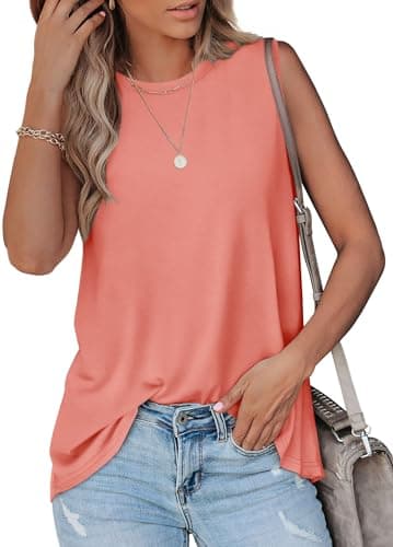 OFEEFAN Summer Tops for Women 2025 Vacation Women's Tank Tops Sleeveless Travel Outfits for Women Pink Shirts XL - Image 3
