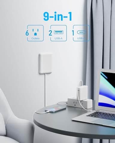 Olcorife Flat Extension Cord with Outlet Cover, Flat Plug Power Strip with 6 Outlets and 3 USB Ports, 2000 Joules Surge Protector, 5 FT Cord Hidden Outlet Extender for Tight Spaces, White - Image 2