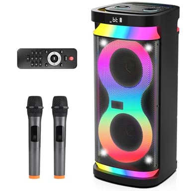 DFTRT Karaoke Machine for Adults with 2 Wireless Microphones, Portable Bluetooth Karaoke Speaker for Outdoor, Big Party PA System with Disco Lights for Gatherings, The Best Gifts for Family - Image 1