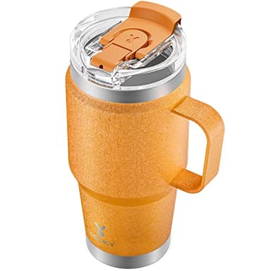 Meoky 24oz Travel Mug, Triple Insulated Stainless Steel Tumbler with Handle and 2-in-1 Straw and Sip Lid, 100% Leak Proof, Keeps Cold for 24 Hours or Hot for 8 Hours, Cupholder Friendly (Maple) - Image 1