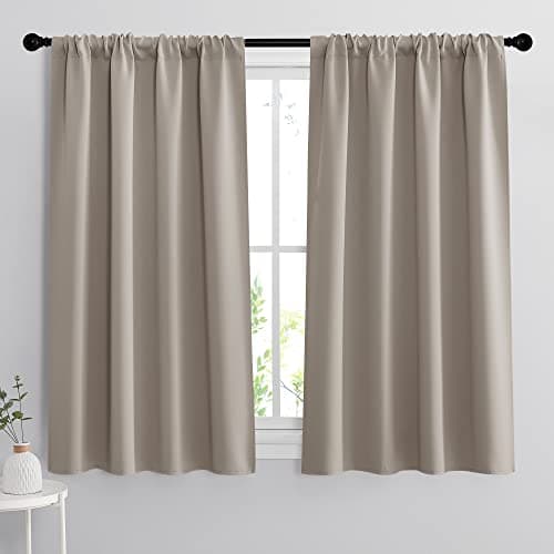 RYB HOME Small Window Curtains for Kitchen, Thermal Insulated Privacy Shades Chic Home Decoration for Basement Bathroom Door Window, Width 42 x Length 54 inch, 2 Panels, Sand - Image 1