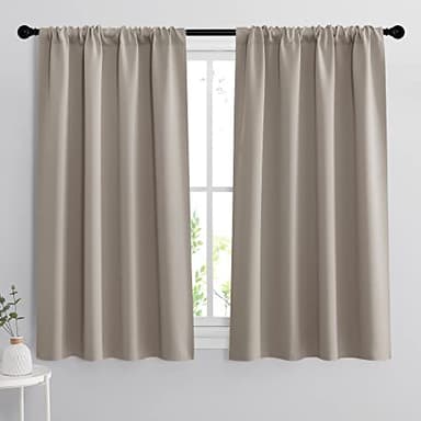 RYB HOME Small Window Curtains for Kitchen, Thermal Insulated Privacy Shades Chic Home Decoration for Basement Bathroom Door Window, Width 42 x Length 54 inch, 2 Panels, Sand - Image 1