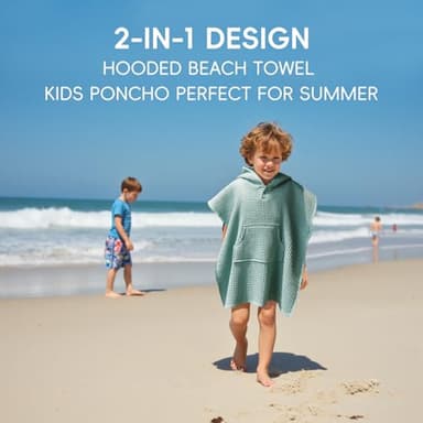 Zamlory Hooded Kids Beach Towel - Soft Poncho Towel for Babies and Toddler - Lightweight Waffle Cotton Towel Cover Up for Beach and Pool and Bath - Image 2