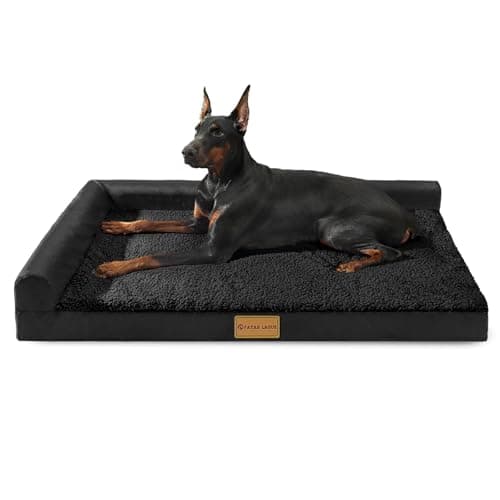 Patas Lague Orthopedic Dog Bed Large Sized Dog 36''X24'', Waterproof L Bolster Medium Pet Sofa Beds with Removable Washable Cover, Soft Comfortable Pet Couch Crate Mat with Nonskid Bottom, Black - Image 1