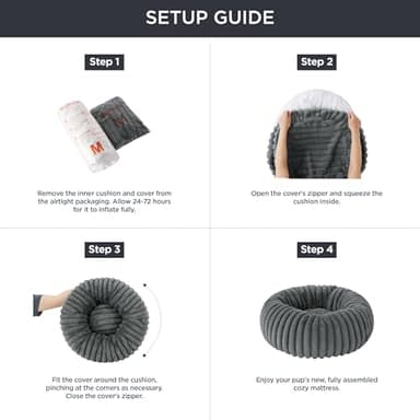 Bedsure Donut Large Dog Bed - Washable Faux Fur with Corduroy Fleece & Anti Slip Bottom, Round Pet Bed with Removable Cover, Cream, 36x36x10 inches - Image 5