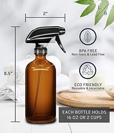 LiBa Amber Glass Spray Bottles 2 Pack, 16 oz Refillable Empty Spray Bottle for Cleaning, Essential Oils, Hair, Plants, Adjustable Nozzle for Squirt and Mist, Bleach/Vinegar/Rubbing Alcohol Safe - Image 6