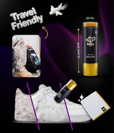 Crep Protect Foam Mini Shoe Cleaner - On the Go Sneaker Cleaning Foam with Built In Brush & Microfiber Cloth - Quick & Travel Size Cleaner - Image 3