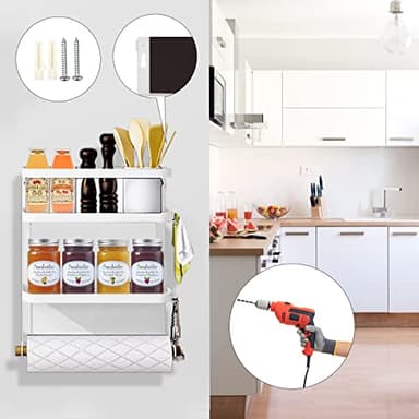 Dr.BeTree Magnetic Spice Rack for Refrigerator White Magnetic Paper Towel Holder for fridge Magnetic Shelf Magnetic Shelves Fridge Magnet Organizer Spice Rack Kitchen Organization Kitchen Storage - Image 7