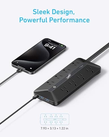 Anker Flat Plug Power Strip, 12-in-1 USB-C Power Strip with 8 AC Outlets, 2 USB-C, 2 USB-A Ports, 5feet Extension Cord, Slim Desk Charging Station, 900J Surge Protection, 35W Max for Home, Office - Image 4