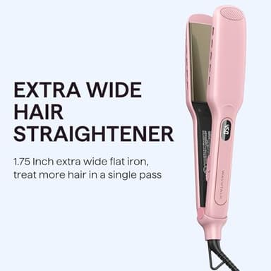 Wavytalk Wet to Straight Hair Straightener, Titanium 1.75 Inch Wide Vent Sesh Flat Iron for Damp or Dry Hair, Straightener with Dual Voltage Leave Silky Smooth Look, 20% Faster Styling, Pink - Image 5