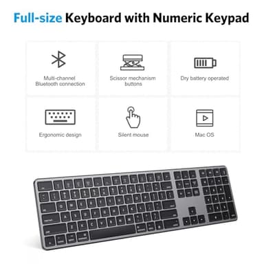 Bluetooth Keyboard and Mouse for Mac, OMOTON Wireless Multi-Device Keyboard with Numeric Keypad, Keyboard and Mouse Combo, for MacBook Pro/Air, iMac, iMac Pro, Mac Mini, Mac Pro - Image 5