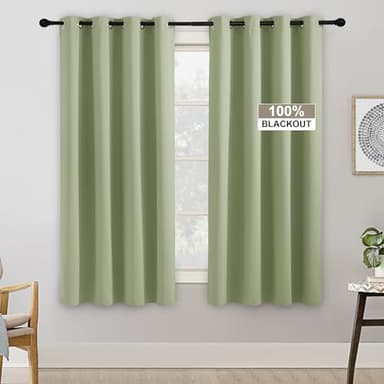 RYB HOME Sage Green 100% Blackout Curtains, Thermal Insulated Room Darkening Window Treatment for Bedroom, 63 inches Long Curtain Drapes Privacy Energy Efficient, Grommet, W52 x L63, 2 Panels - Image 2