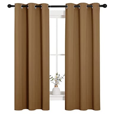 NICETOWN Sleek Blackout Curtains 63 inches Length for Small Windows, Noise Reducing and Block Draft Panels for Door Doorway Laundry Office Luxury Decor Theme (2 Panels, Gold Brown, W34 x L63 -Inch) - Image 2