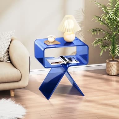 solaround Acrylic Nightstand Side Table Modern Design Clear Home Decor Display End Table for Living Room (Dark Blue) - Image 4