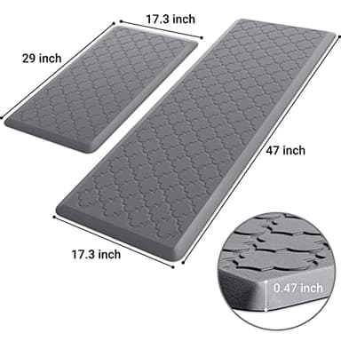 Kitchen Mat [2 PCS] Cushioned Anti-Fatigue Floor Mat, Waterproof Non-Skid Ergonomic Comfort Foam Rugs, Standing Mat for Kitchen, Floor,Office, Sink, Laundry(Grey) - Image 2