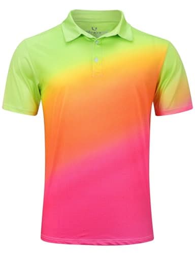 uideazone Mens Golf Shirt Short Sleeve Bright Color Gradient Polo Shirts Dry Fit Performance Moisture Wicking Neon Golf Polos - Image 1