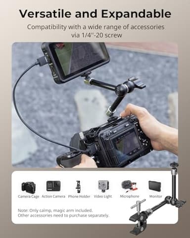 SMALLRIG Clamp w/ 1/4" and 3/8" Thread and 9.8 Inches Adjustable Friction Power Articulating Magic Arm with 1/4" Thread Screw for LCD Monitor/LED Lights - KBUM2732B - Image 5