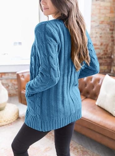 PRETTYGARDEN Women's Open Front Cardigan Sweaters Fall Fashion Button Down Cable Knit Chunky Winter Clothing Outerwear Coats (Blue,X-Large) - Image 2