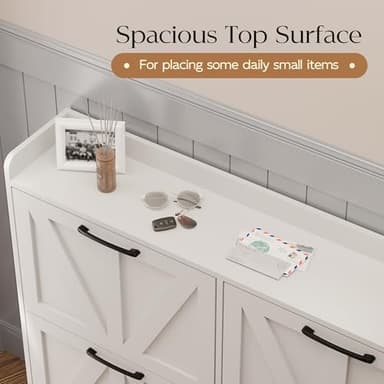 MU Shoe Storage Cabinet with 4 Flip Drawers, Freestanding Shoe Cabinet, Slim Shoe Organizer with Wood Legs for Entryway, White - Image 7