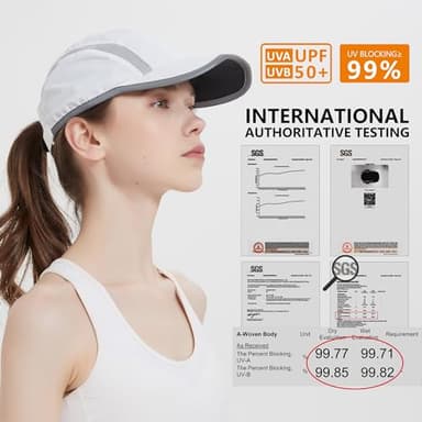 GADIEMKENSD Baseball Cap Nylon Running Outdoor Sports Hat for Men Woman Adjustable Quick Drying Reflective Foldable 50+ UPF Inhibit UV Mesh Water Repellency Race Performance Lightweight White - Image 2