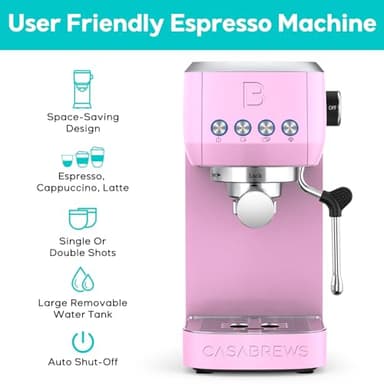 CASABREWS 3700 Essential Espresso Machine 20 Bar, Stainless Steel Coffee Machine with Steam Frother for Home, Compact Espresso Maker with 49oz Water Tank, Pastel Pink - Image 2