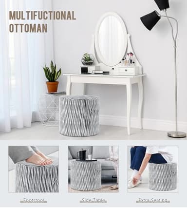 FAIORD Round Stuffed Pouf Ottoman, Footstool Ottoman for footrest, Floor Chair for Living Room Bedroom, Pouf Cushion with All-in-one Foam Filling - Image 3