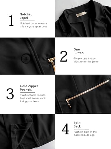 Genhoo Womens Casual Long Sleeve Cardigan Work Solid Color Knit Blazer with Zip Pockets Black M - Image 6