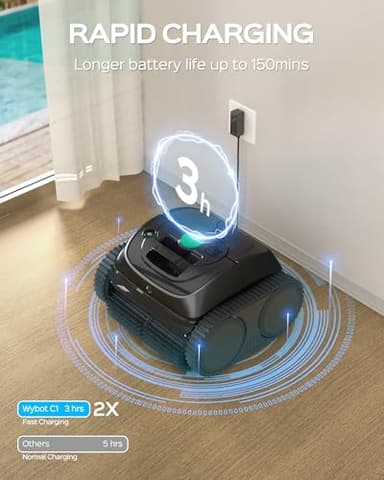 WYBOT C1 Robotic Pool Vacuum for Inground Pools, 150min Runtime Cordless Pool Cleaner up to 1,614Sq.ft, Wall & Waterline Cleaning, 4-in-1 Smart Navigation, App Support - Image 7